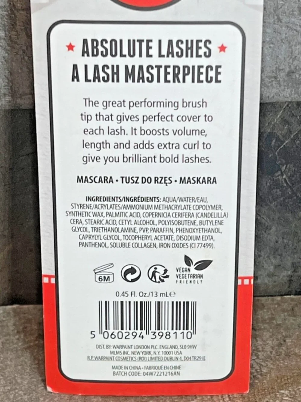 W7 ABSOLUTE LASHES ~ Mascara (BLACKEST BLACK) Great Performance Brand New Sealed